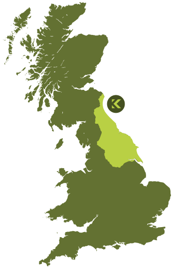 A map of the UK with a market and colour code to show where Kill Line offer their services in the North East
